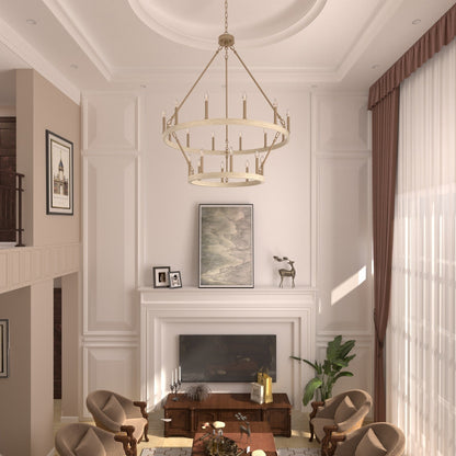 Suspension Acroma à 20 lumières, style ferme moderne, en forme de roue de charrette ronde de 40 pouces, avec certification UL