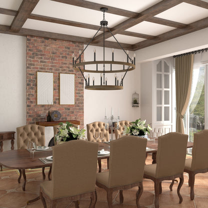 Suspension Acroma à 20 lumières, style ferme moderne, en forme de roue de charrette ronde de 40 pouces, avec certification UL