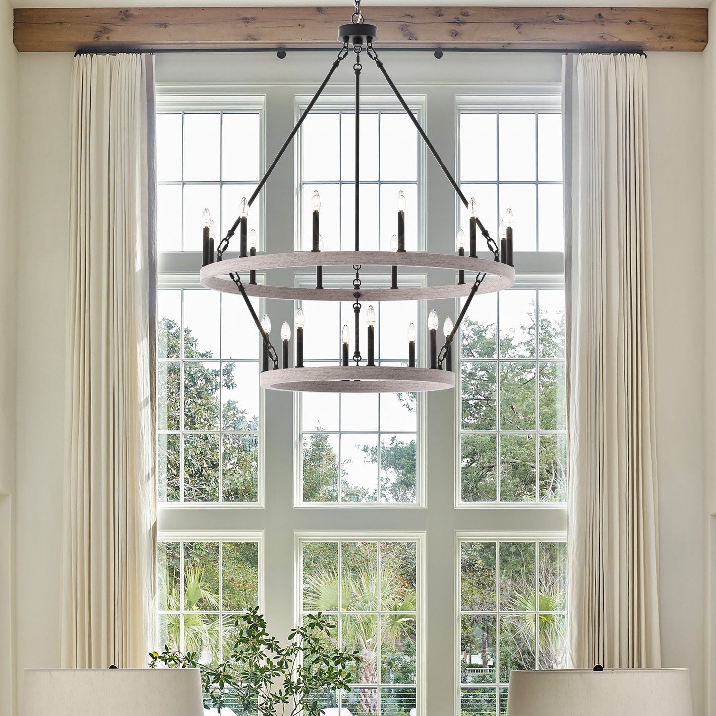 Suspension Acroma à 20 lumières, style ferme moderne, en forme de roue de charrette ronde de 40 pouces, avec certification UL