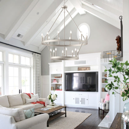 Suspension Acroma à 20 lumières, style ferme moderne, en forme de roue de charrette ronde de 40 pouces, avec certification UL