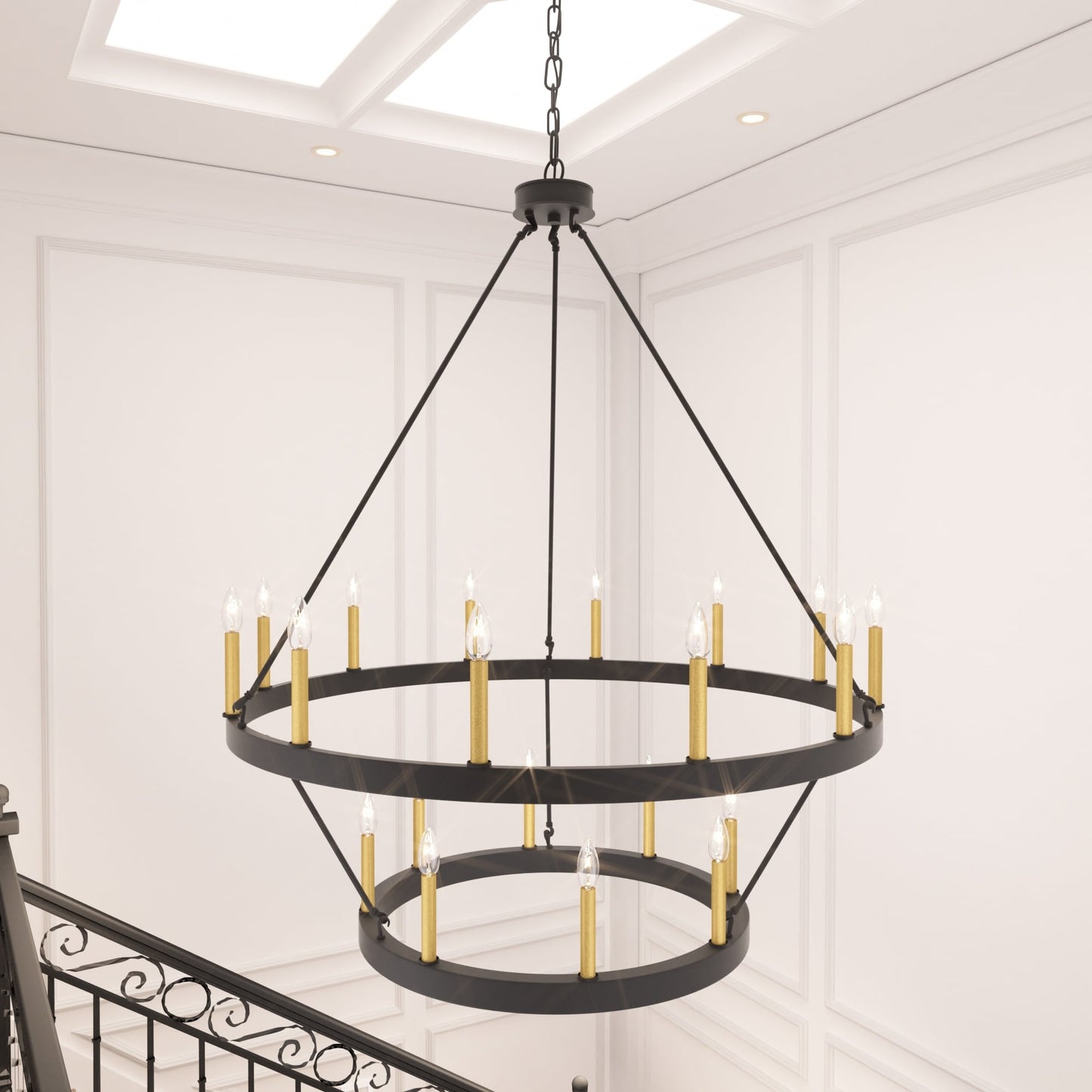 Suspension Acroma à 20 lumières, style ferme moderne, en forme de roue de charrette ronde de 40 pouces, avec certification UL