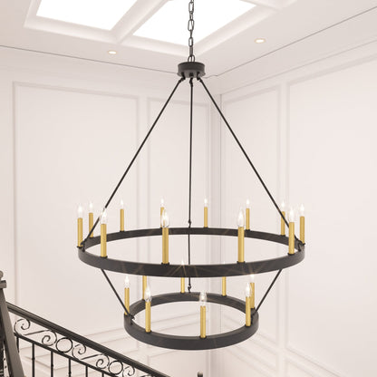 Suspension Acroma à 20 lumières, style ferme moderne, en forme de roue de charrette ronde de 40 pouces, avec certification UL