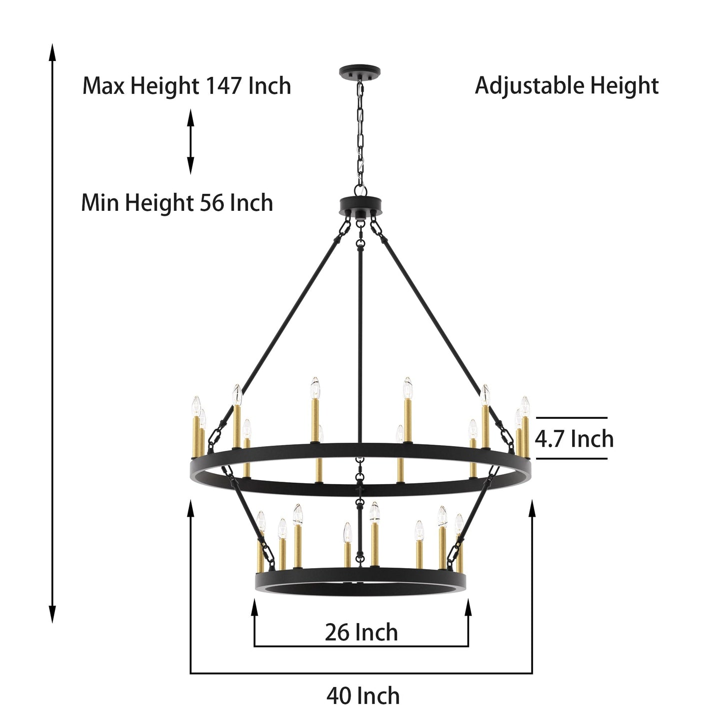 Suspension Acroma à 20 lumières, style ferme moderne, en forme de roue de charrette ronde de 40 pouces, avec certification UL