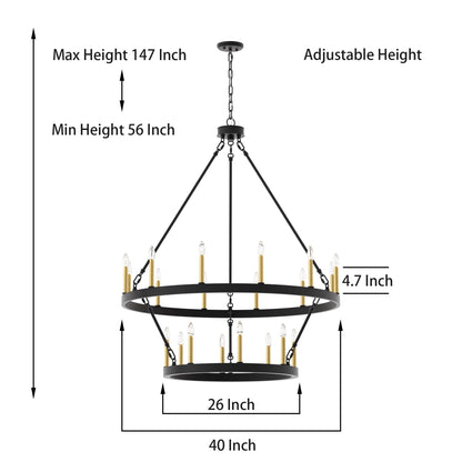 Suspension Acroma à 20 lumières, style ferme moderne, en forme de roue de charrette ronde de 40 pouces, avec certification UL