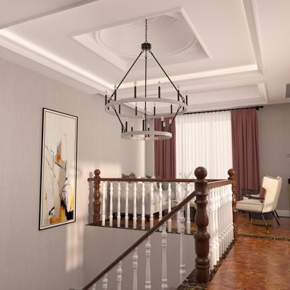 Suspension Acroma à 20 lumières, style ferme moderne, en forme de roue de charrette ronde de 40 pouces, avec certification UL