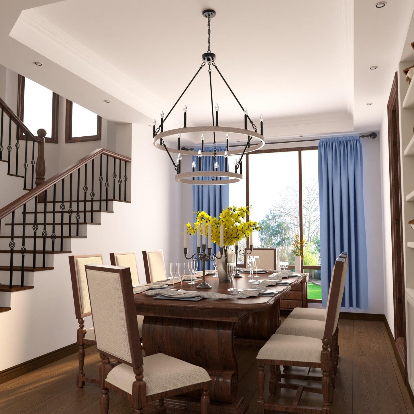 Suspension Acroma à 20 lumières, style ferme moderne, en forme de roue de charrette ronde de 40 pouces, avec certification UL