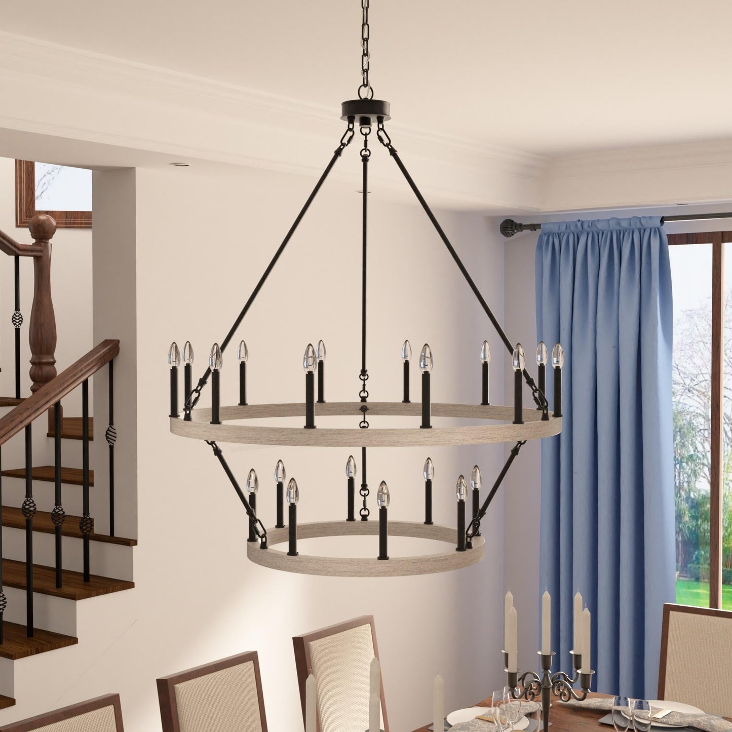 Suspension Acroma à 20 lumières, style ferme moderne, en forme de roue de charrette ronde de 40 pouces, avec certification UL