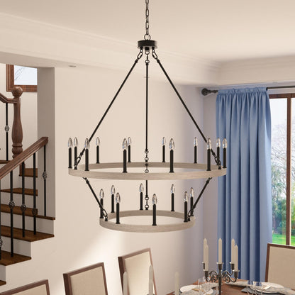 Suspension Acroma à 20 lumières, style ferme moderne, en forme de roue de charrette ronde de 40 pouces, avec certification UL