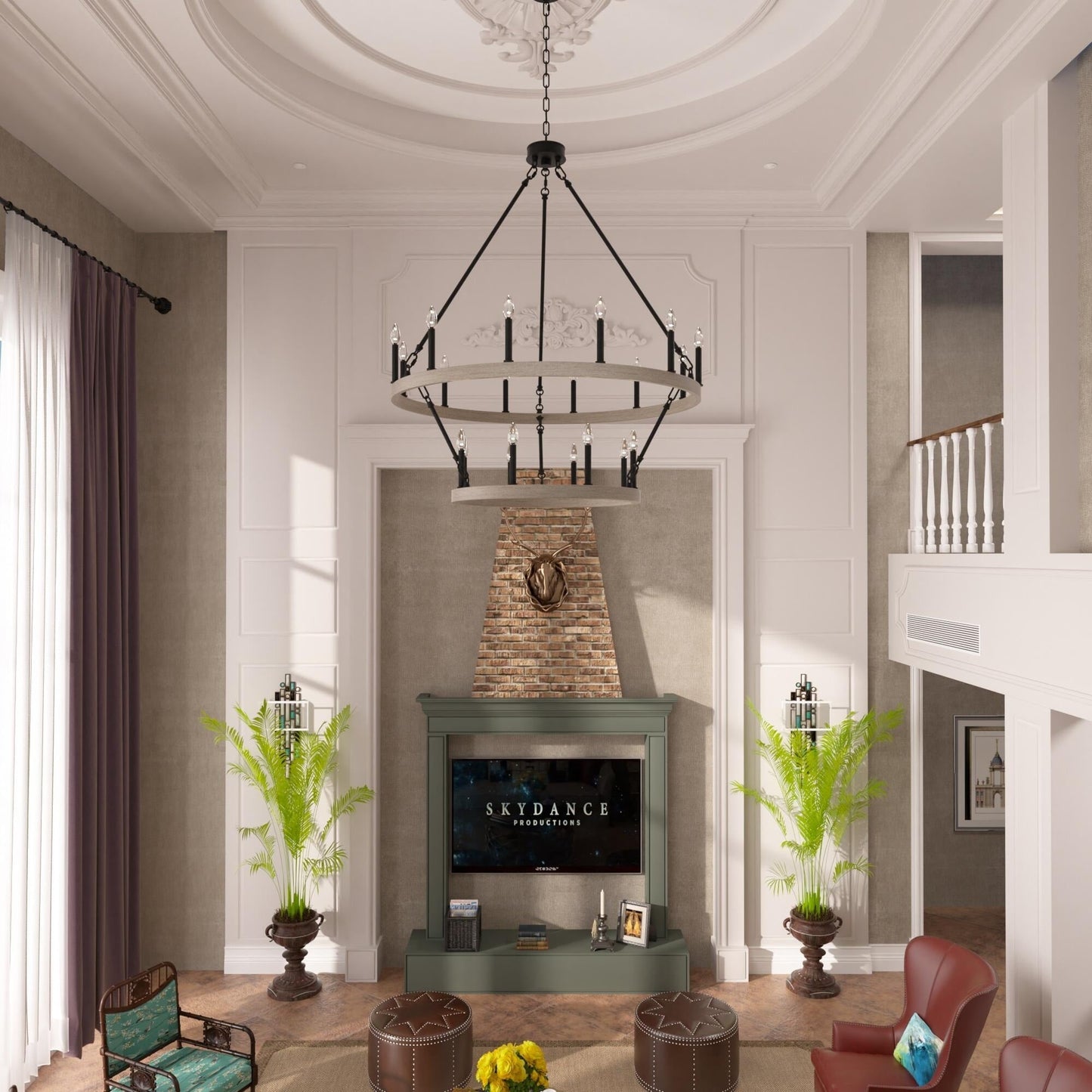 Suspension Acroma à 20 lumières, style ferme moderne, en forme de roue de charrette ronde de 40 pouces, avec certification UL