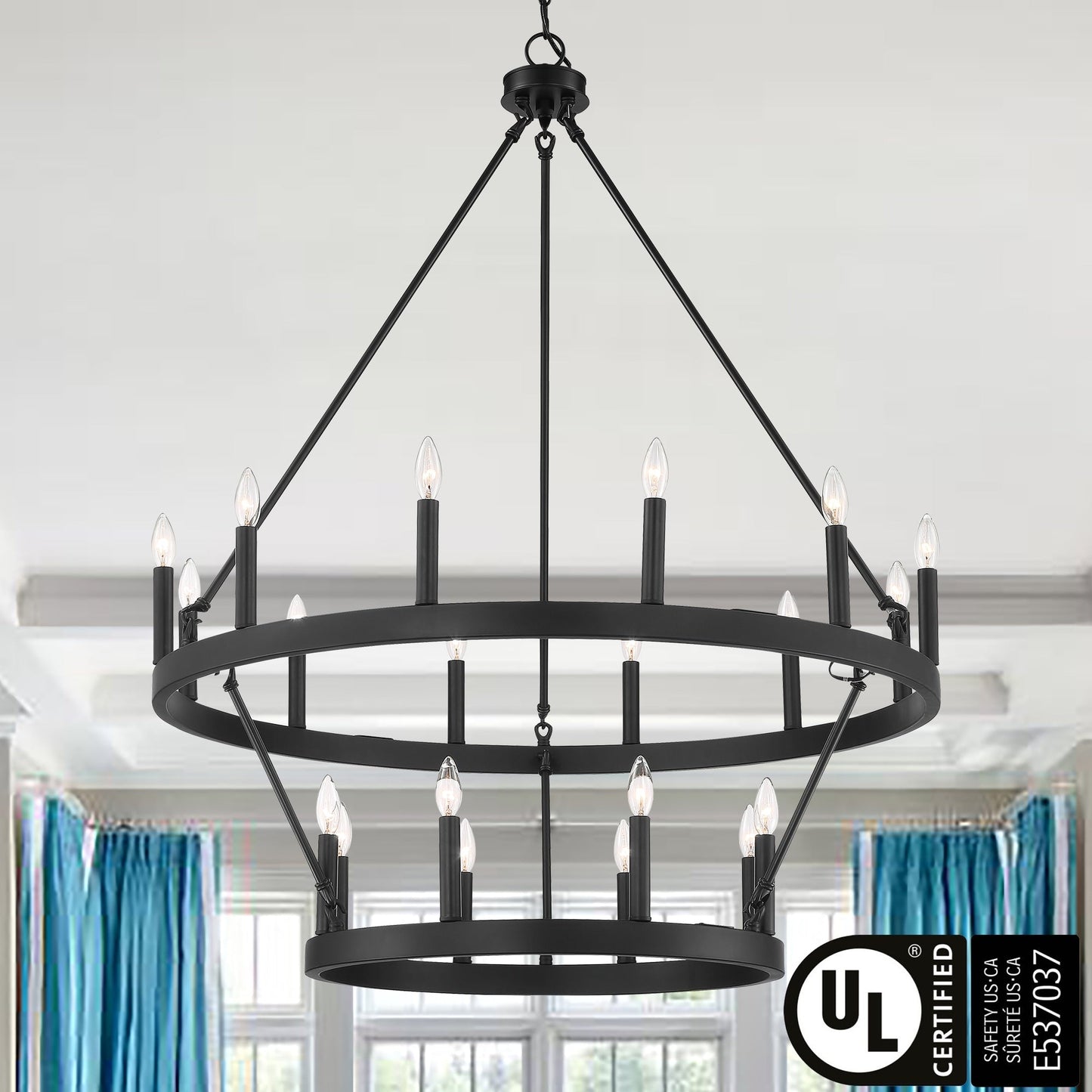 Suspension Acroma à 20 lumières, style ferme moderne, en forme de roue de charrette ronde de 40 pouces, avec certification UL