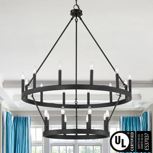 Suspension Acroma à 20 lumières, style ferme moderne, en forme de roue de charrette ronde de 40 pouces, avec certification UL