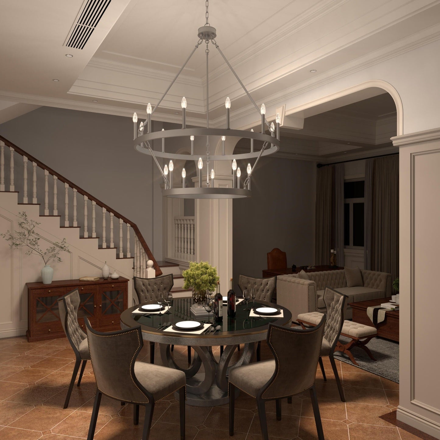 Suspension Acroma à 20 lumières, style ferme moderne, en forme de roue de charrette ronde de 40 pouces, avec certification UL