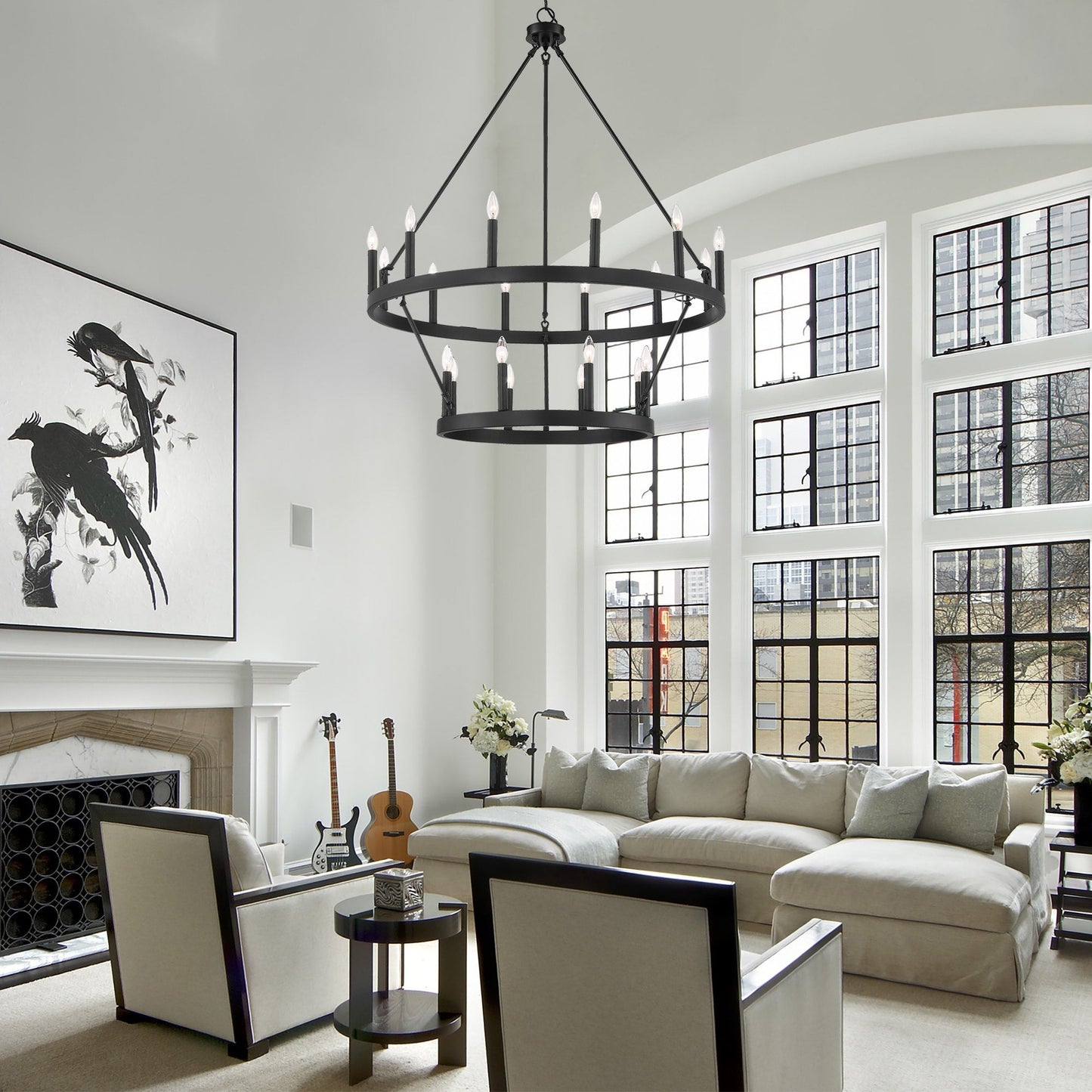 Suspension Acroma à 20 lumières, style ferme moderne, en forme de roue de charrette ronde de 40 pouces, avec certification UL