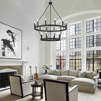 Suspension Acroma à 20 lumières, style ferme moderne, en forme de roue de charrette ronde de 40 pouces, avec certification UL