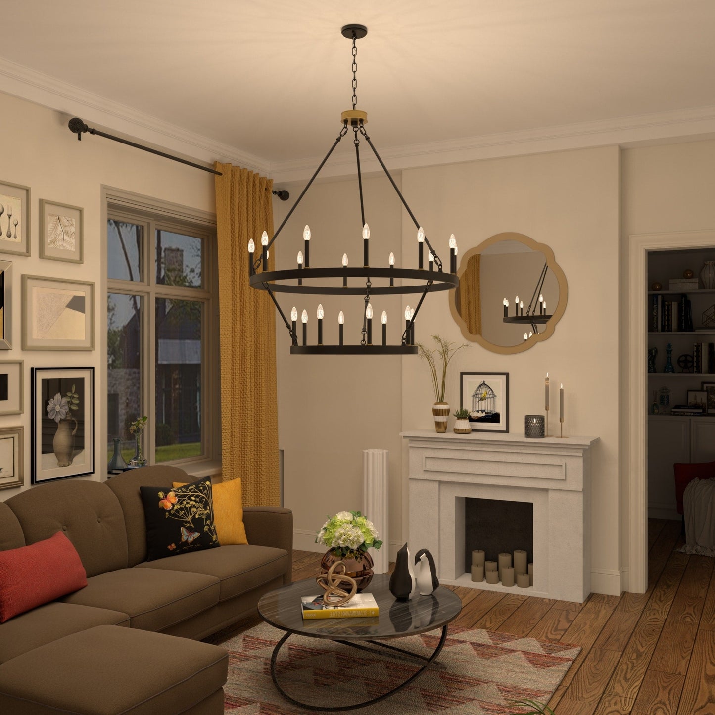 Suspension Acroma à 20 lumières, style ferme moderne, en forme de roue de charrette ronde de 40 pouces, avec certification UL