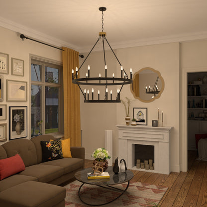 Suspension Acroma à 20 lumières, style ferme moderne, en forme de roue de charrette ronde de 40 pouces, avec certification UL