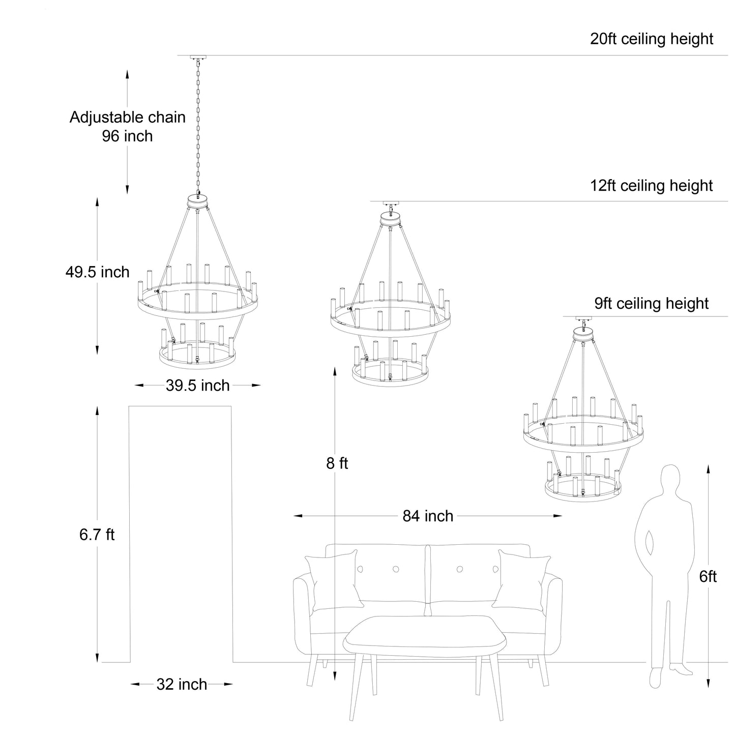 Suspension Acroma à 20 lumières, style ferme moderne, en forme de roue de charrette ronde de 40 pouces, avec certification UL