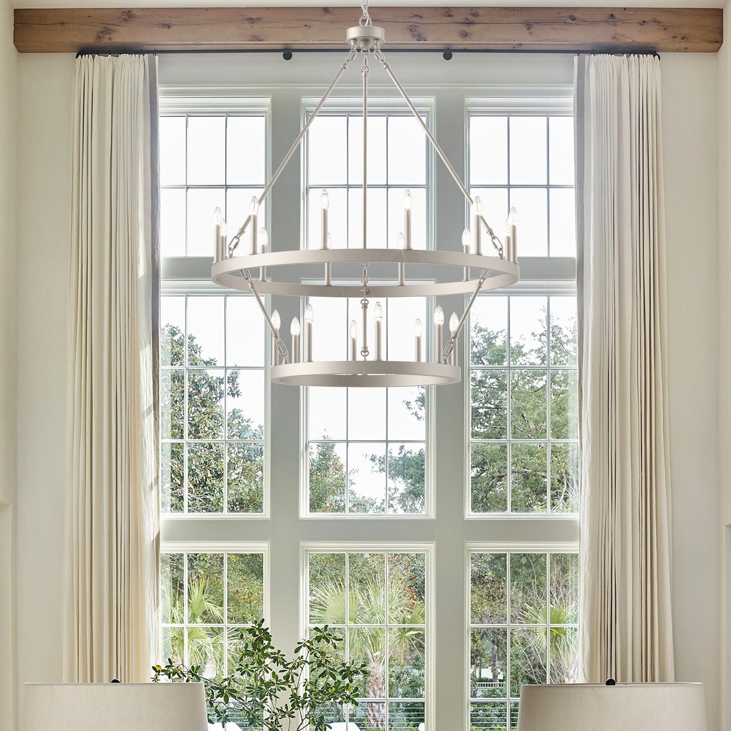 Suspension Acroma à 20 lumières, style ferme moderne, en forme de roue de charrette ronde de 40 pouces, avec certification UL