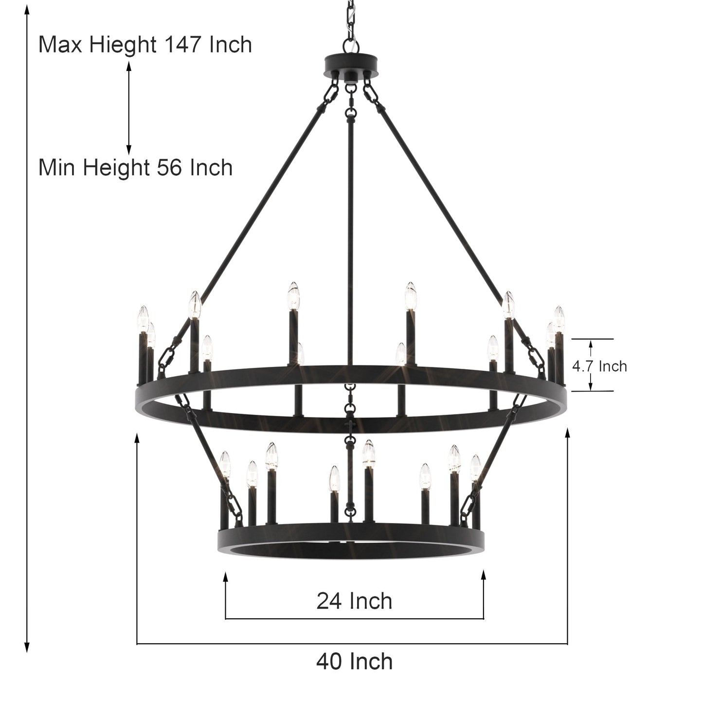 Suspension Acroma à 20 lumières, style ferme moderne, en forme de roue de charrette ronde de 40 pouces, avec certification UL