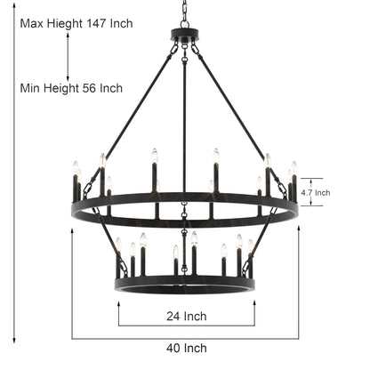 Suspension Acroma à 20 lumières, style ferme moderne, en forme de roue de charrette ronde de 40 pouces, avec certification UL