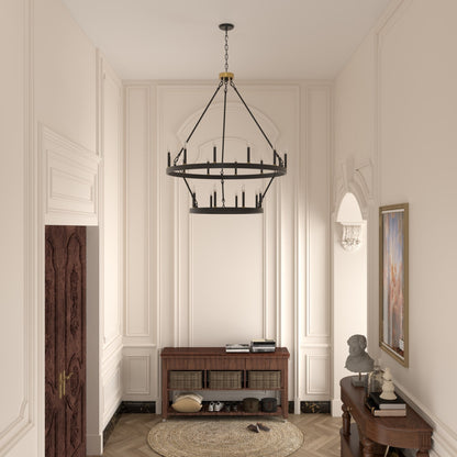 Suspension Acroma à 20 lumières, style ferme moderne, en forme de roue de charrette ronde de 40 pouces, avec certification UL