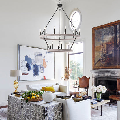 Suspension Acroma à 20 lumières, style ferme moderne, en forme de roue de charrette ronde de 40 pouces, avec certification UL