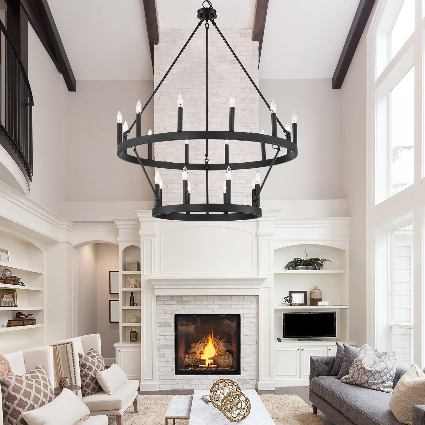 Suspension Acroma à 20 lumières, style ferme moderne, en forme de roue de charrette ronde de 40 pouces, avec certification UL