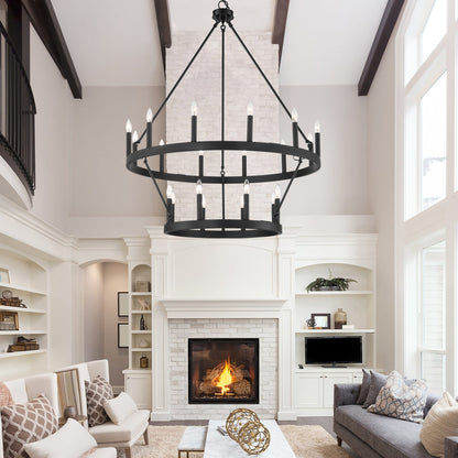 Suspension Acroma à 20 lumières, style ferme moderne, en forme de roue de charrette ronde de 40 pouces, avec certification UL