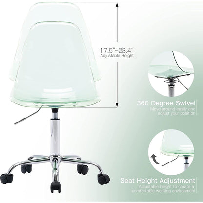 Chaise de bureau pivotante en acrylique, hauteur réglable, sans accoudoirs, sur roulettes, pour la maison.