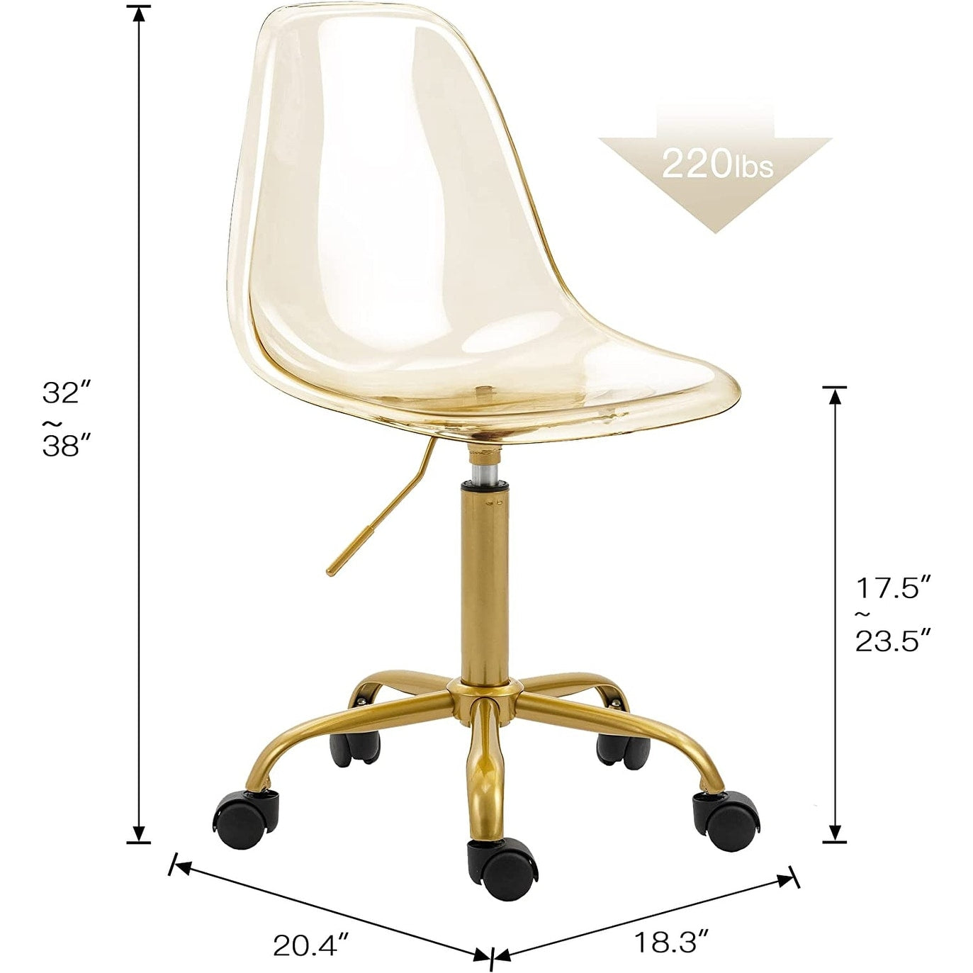 Chaise de bureau pivotante en acrylique, hauteur réglable, sans accoudoirs, sur roulettes, pour la maison.