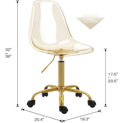 Chaise de bureau pivotante en acrylique, hauteur réglable, sans accoudoirs, sur roulettes, pour la maison.