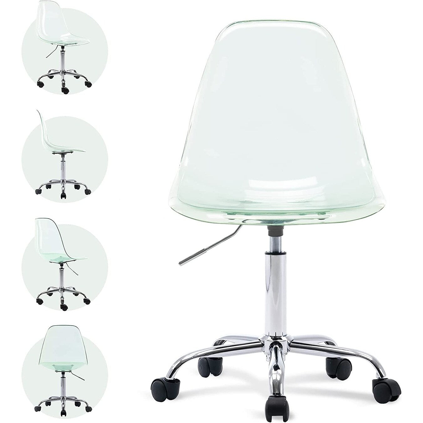 Chaise de bureau pivotante en acrylique, hauteur réglable, sans accoudoirs, sur roulettes, pour la maison.