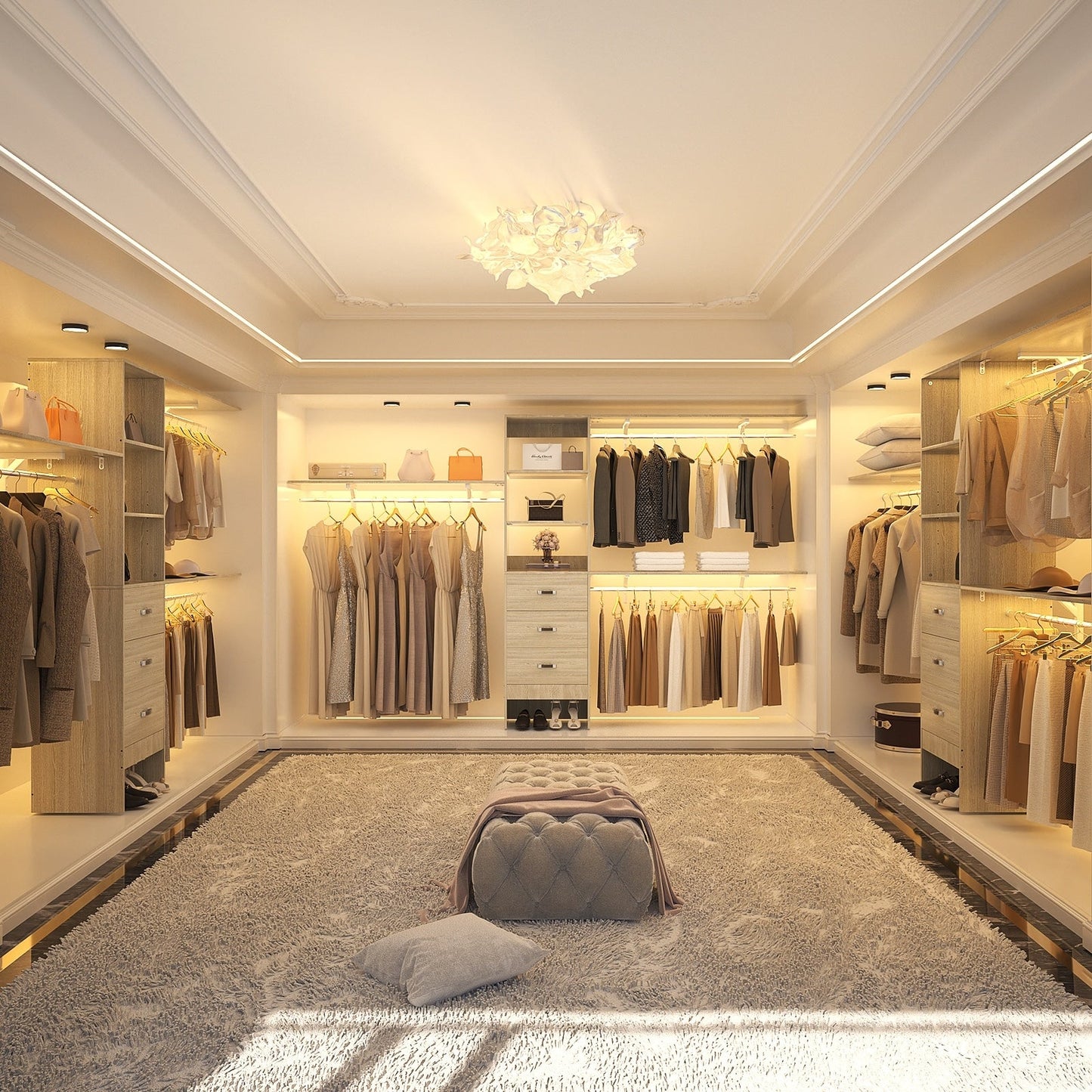 Rackcog Organisateur de placard réglable de 305 cm avec tiroirs, système de rangement avec étagères à assembler soi-même pour placard à l'italienne et placard à porte coulissante.