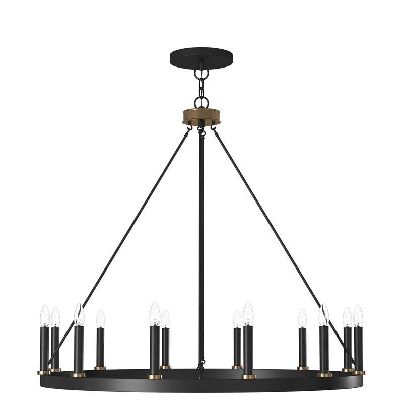 Suspension Acroma à 12 lumières, style ferme, 40 pouces, en forme de roue de charrette, avec certification UL - 40'' de diamètre x 138'' de hauteur