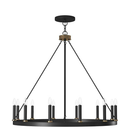 Suspension Acroma à 12 lumières, style ferme, 40 pouces, en forme de roue de charrette, avec certification UL - 40'' de diamètre x 138'' de hauteur
