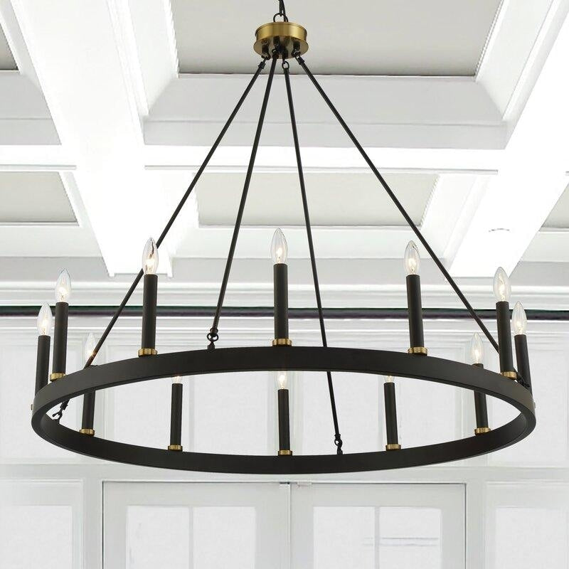 Suspension Acroma à 12 lumières, style ferme, 40 pouces, en forme de roue de charrette, avec certification UL - 40'' de diamètre x 138'' de hauteur
