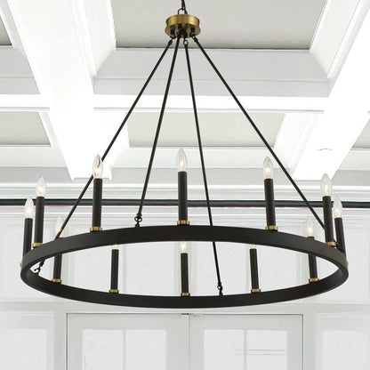 Suspension Acroma à 12 lumières, style ferme, 40 pouces, en forme de roue de charrette, avec certification UL - 40'' de diamètre x 138'' de hauteur