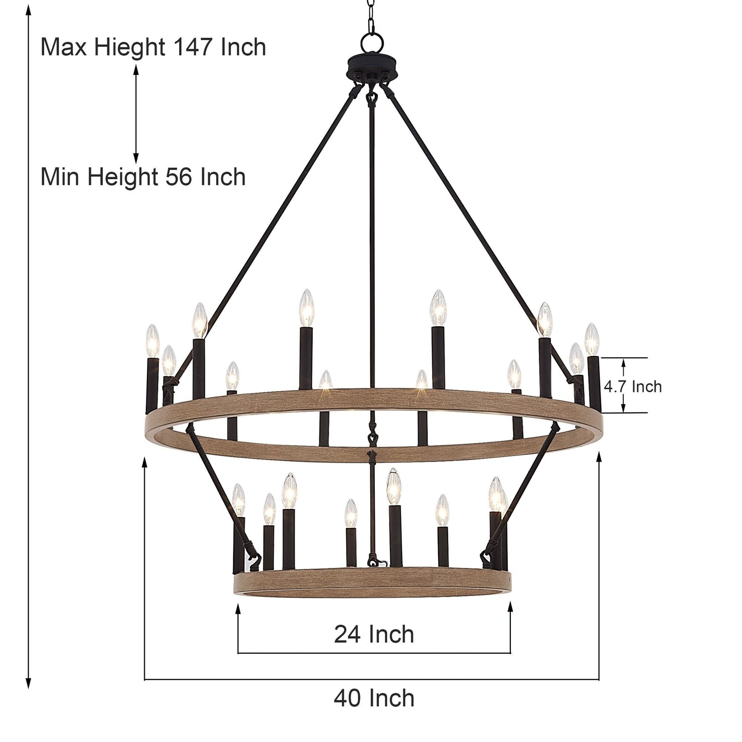 Suspension Acroma à 20 lumières, style ferme moderne, en forme de roue de charrette ronde de 40 pouces, avec certification UL