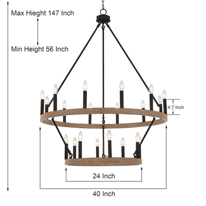 Suspension Acroma à 20 lumières, style ferme moderne, en forme de roue de charrette ronde de 40 pouces, avec certification UL