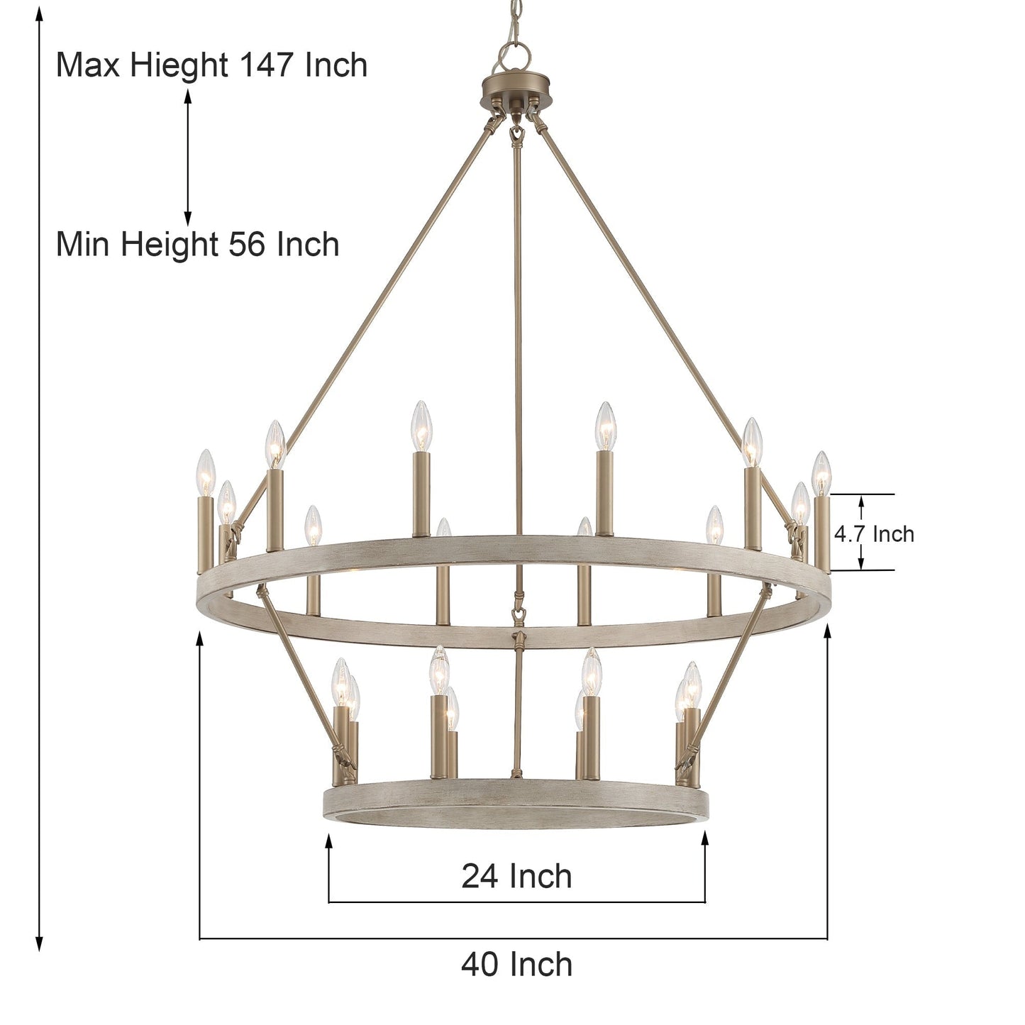 Suspension Acroma à 20 lumières, style ferme moderne, en forme de roue de charrette ronde de 40 pouces, avec certification UL