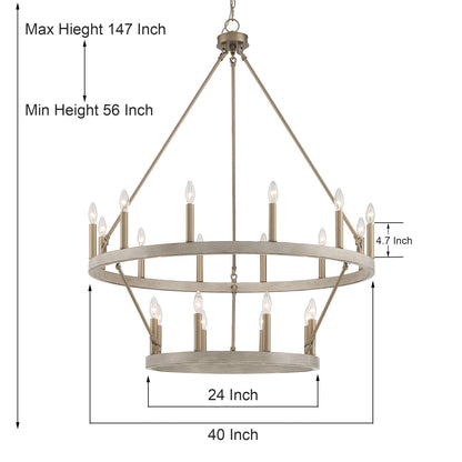Suspension Acroma à 20 lumières, style ferme moderne, en forme de roue de charrette ronde de 40 pouces, avec certification UL