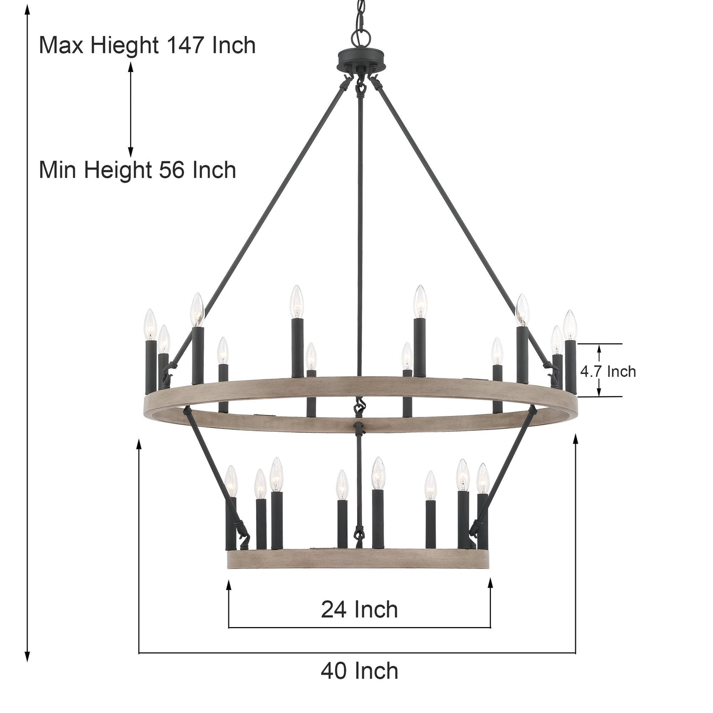 Suspension Acroma à 20 lumières, style ferme moderne, en forme de roue de charrette ronde de 40 pouces, avec certification UL