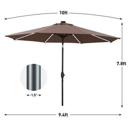 Ainfox 10ft Patio Umbrella with Lights Outdoor Solar Umbrella without Base