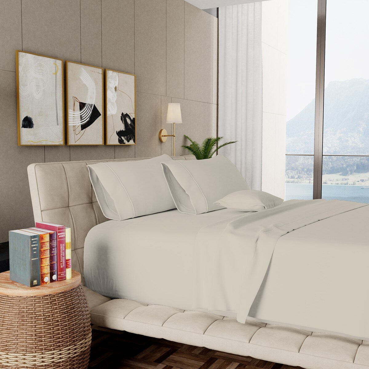 Jeu de draps en coton égyptien ultra-doux et soyeux Aireolux, 1000 fils au pouce carré