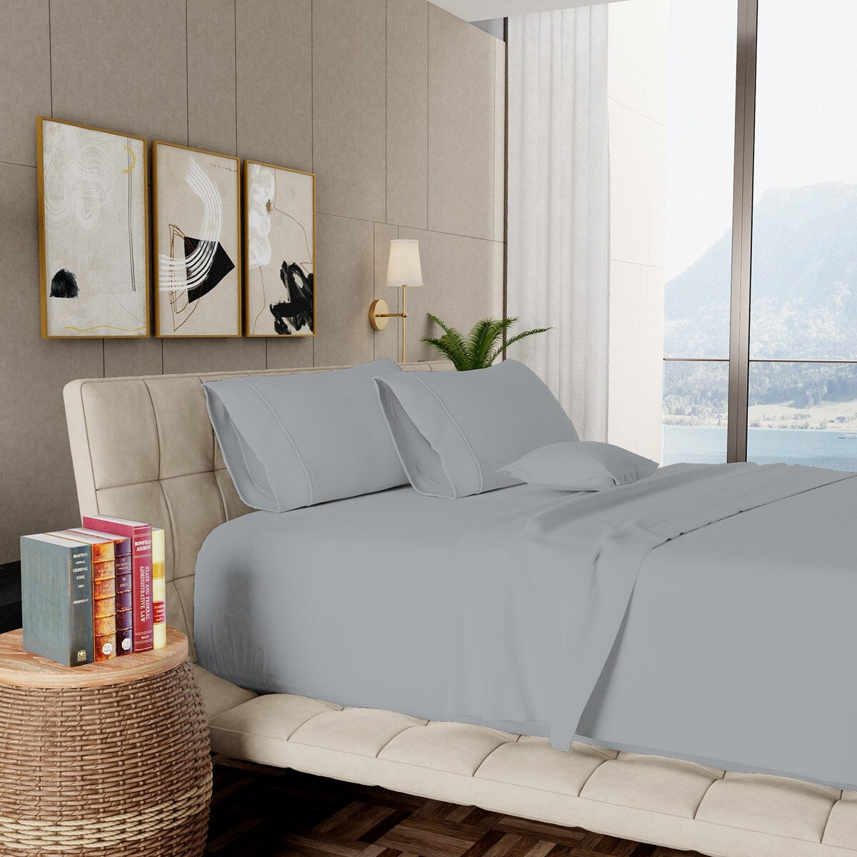 Jeu de draps en coton égyptien ultra-doux et soyeux Aireolux, 1000 fils au pouce carré