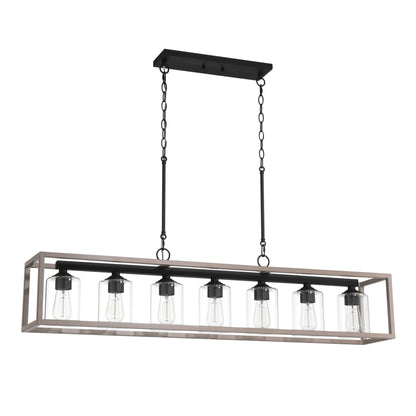 Suspension rectangulaire à 7 lumières Allegray de 52 pouces, style farmhouse, pour îlot de cuisine