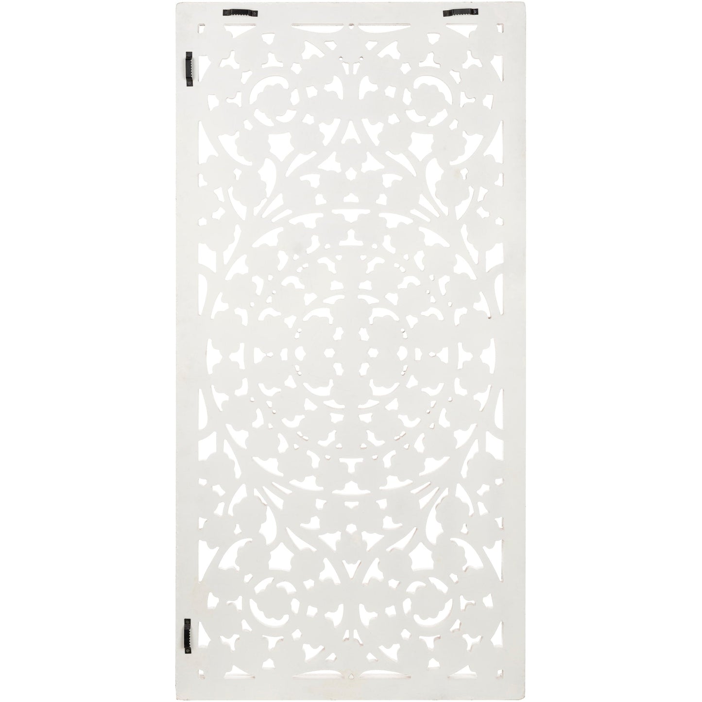 Panneau mural Allen en bois blanchi, sculpté à la main, avec incrustation de miroir, 48x28 pouces