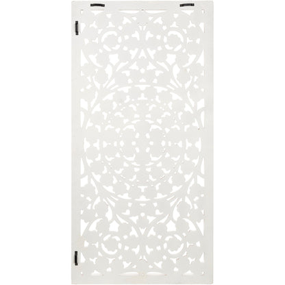 Panneau mural Allen en bois blanchi, sculpté à la main, avec incrustation de miroir, 48x28 pouces