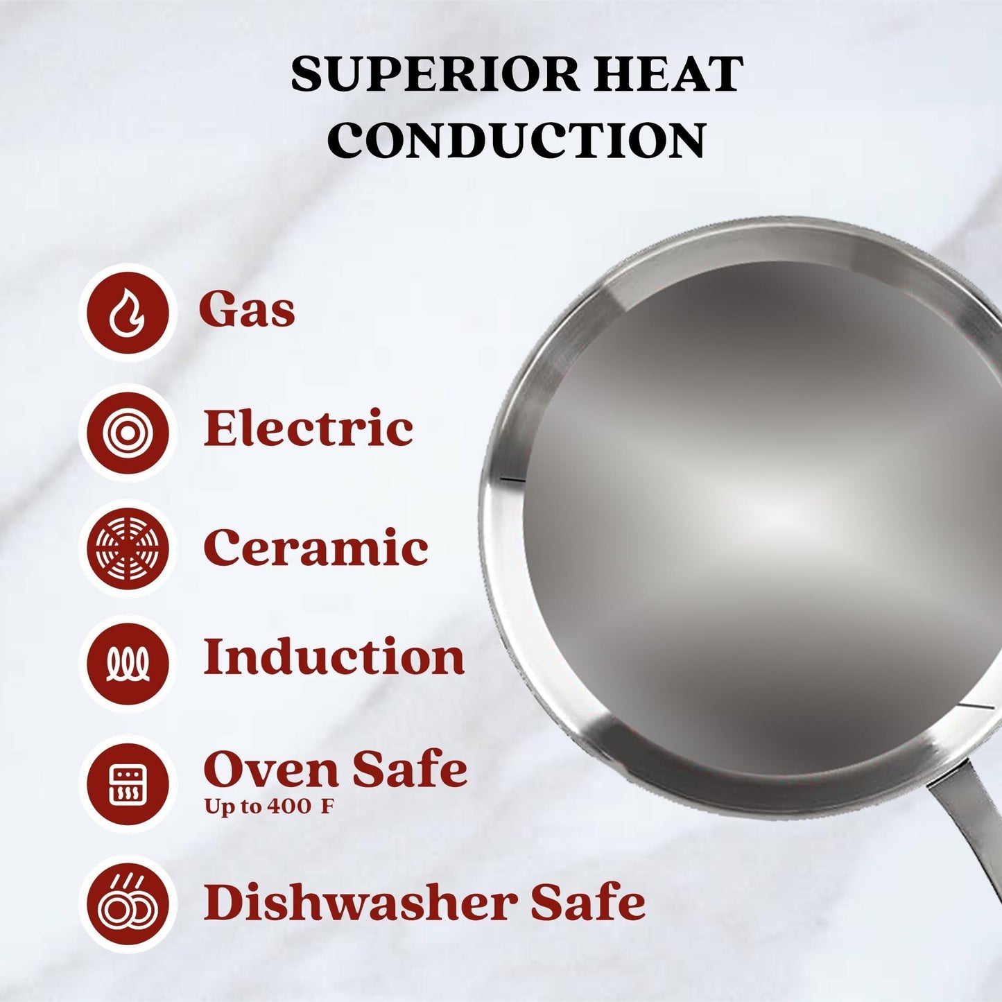 Casserole à sauce Alva Maestro en acier inoxydable 5 plis - 1,6 Qt. Non toxique