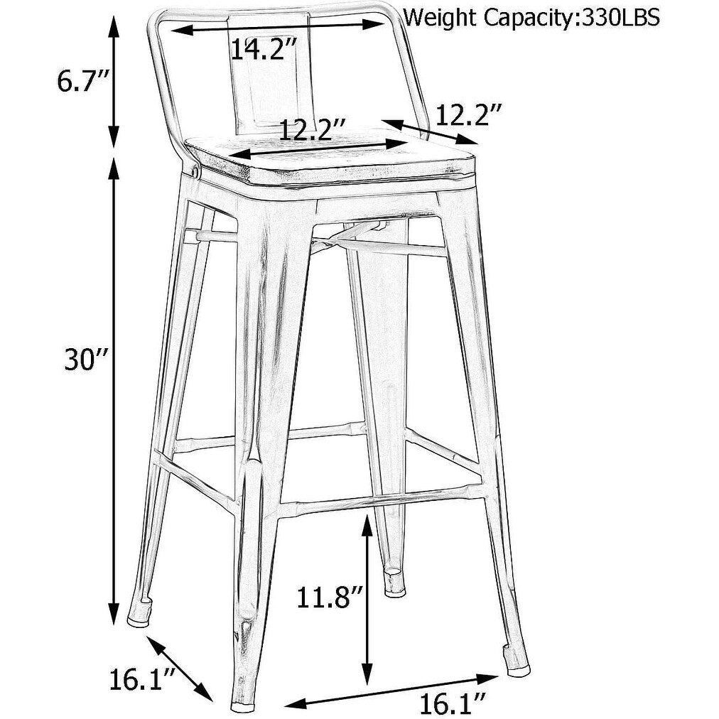 Tabourets de bar avec dossier, lot de 4, tabourets de bar industriels en métal avec assises en bois